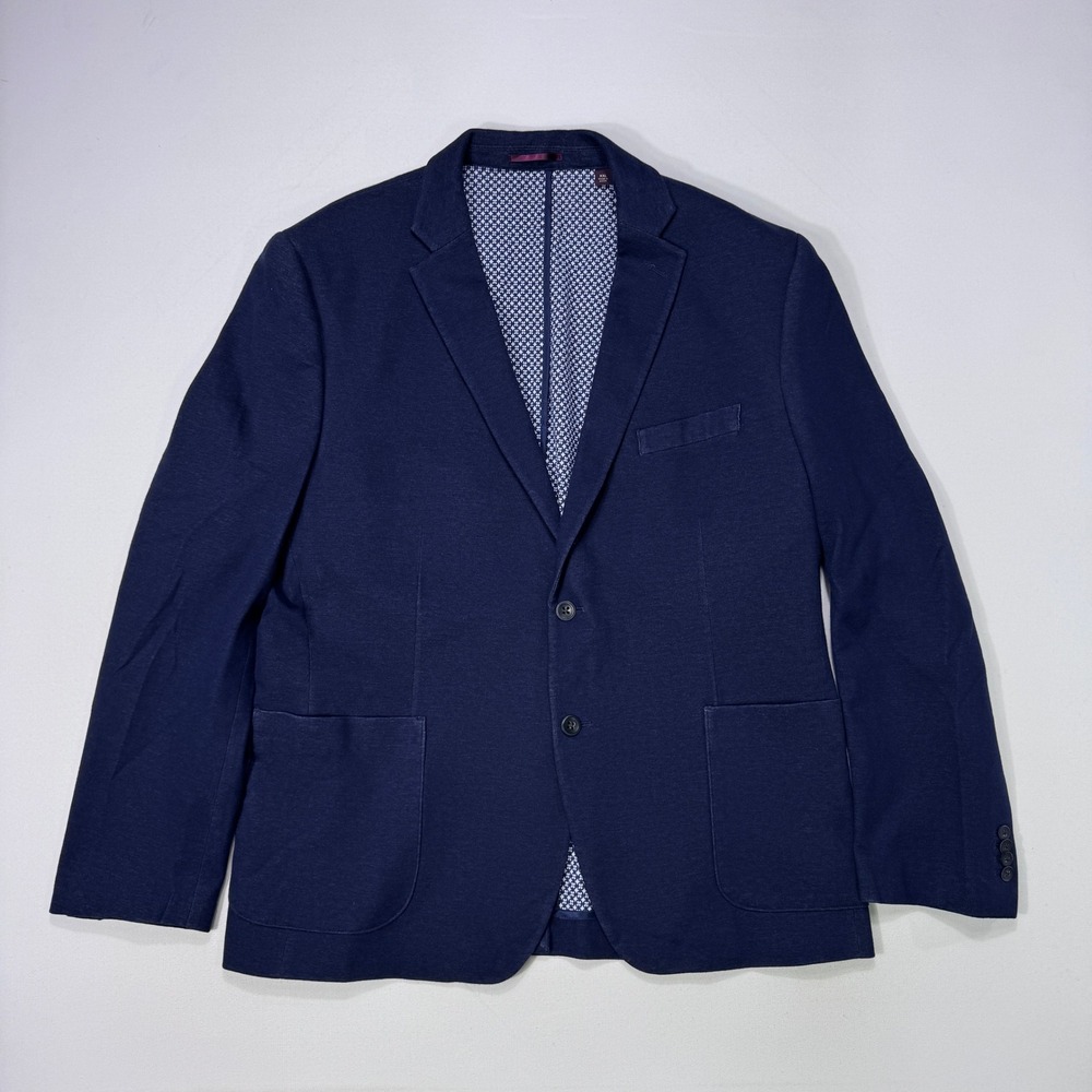 Johnston & Murphy Mens XXL Blue Cotton Knit Blazer Sport Coat Jacket Career